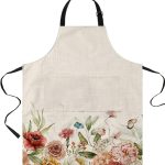 Retro Flowers Bib Aprons for Women With Pockets,Waterproof Canvas Chef 
Kitchen Cooking Apron for Painting/Nail Technician/Kids 
Arts/Crafts/Dishwashing Rustic Fall Winter Rose Florals Spring Plant